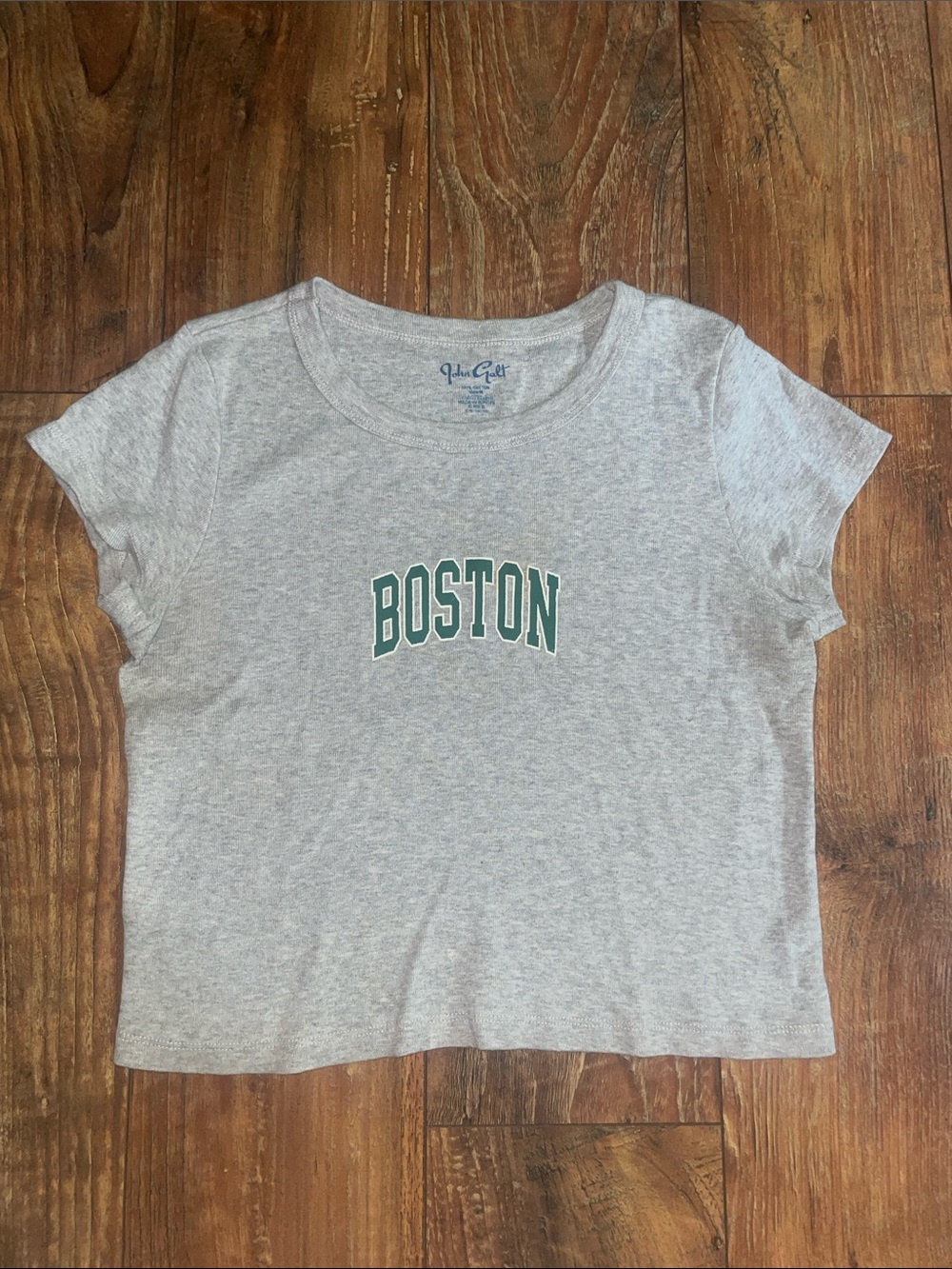 Joules Gray Crop Top with Green Boston Logo